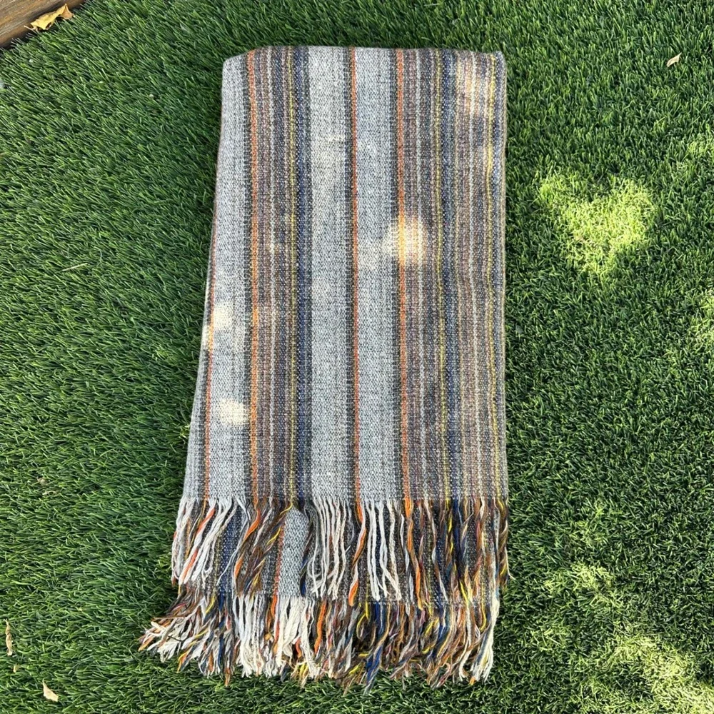 Vintage Camac Rugs Ireland Handwoven 100% Wool Striped Fringe Blanket Throw READ